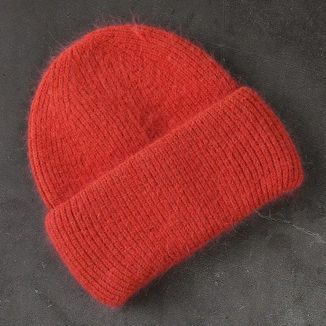Soft Faux Rabbit Fur Knitted Beanie
