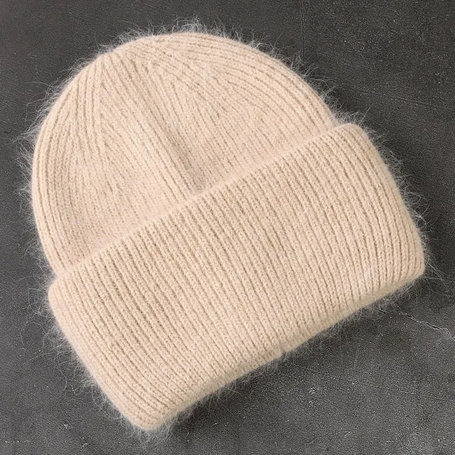 Soft Faux Rabbit Fur Knitted Beanie