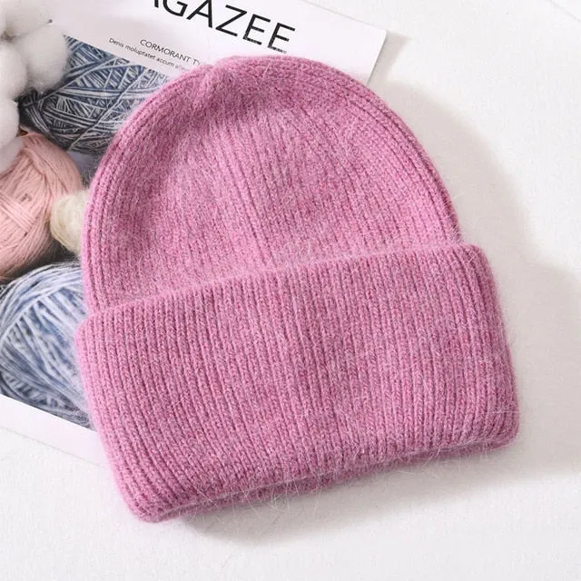 Soft Faux Rabbit Fur Knitted Beanie