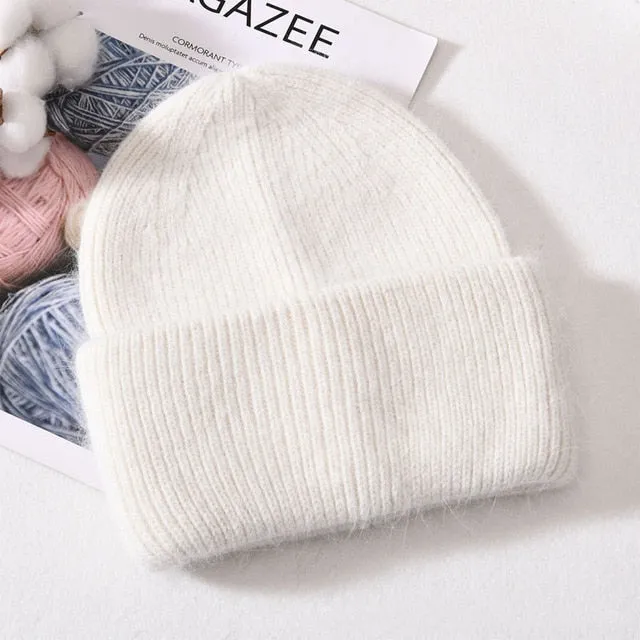 Soft Faux Rabbit Fur Knitted Beanie