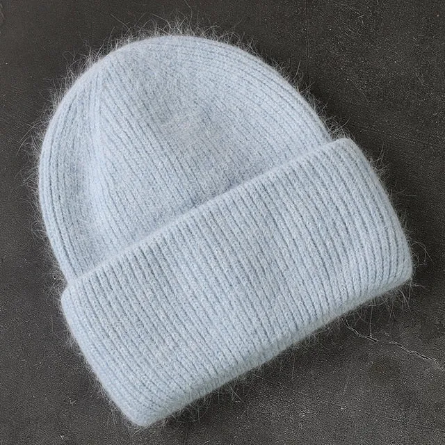 Soft Faux Rabbit Fur Knitted Beanie