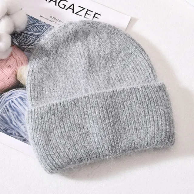 Soft Faux Rabbit Fur Knitted Beanie