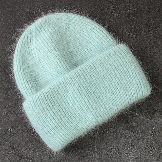Soft Faux Rabbit Fur Knitted Beanie