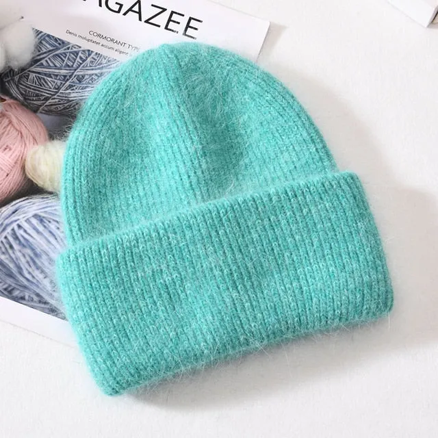 Soft Faux Rabbit Fur Knitted Beanie