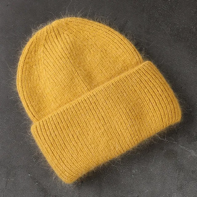 Soft Faux Rabbit Fur Knitted Beanie