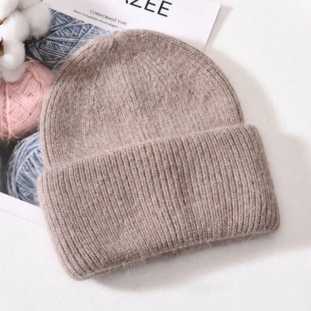 Soft Faux Rabbit Fur Knitted Beanie