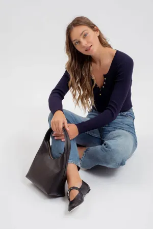 SOLID LONG SLEEVE HENLEY SWEATER KNIT TOP
