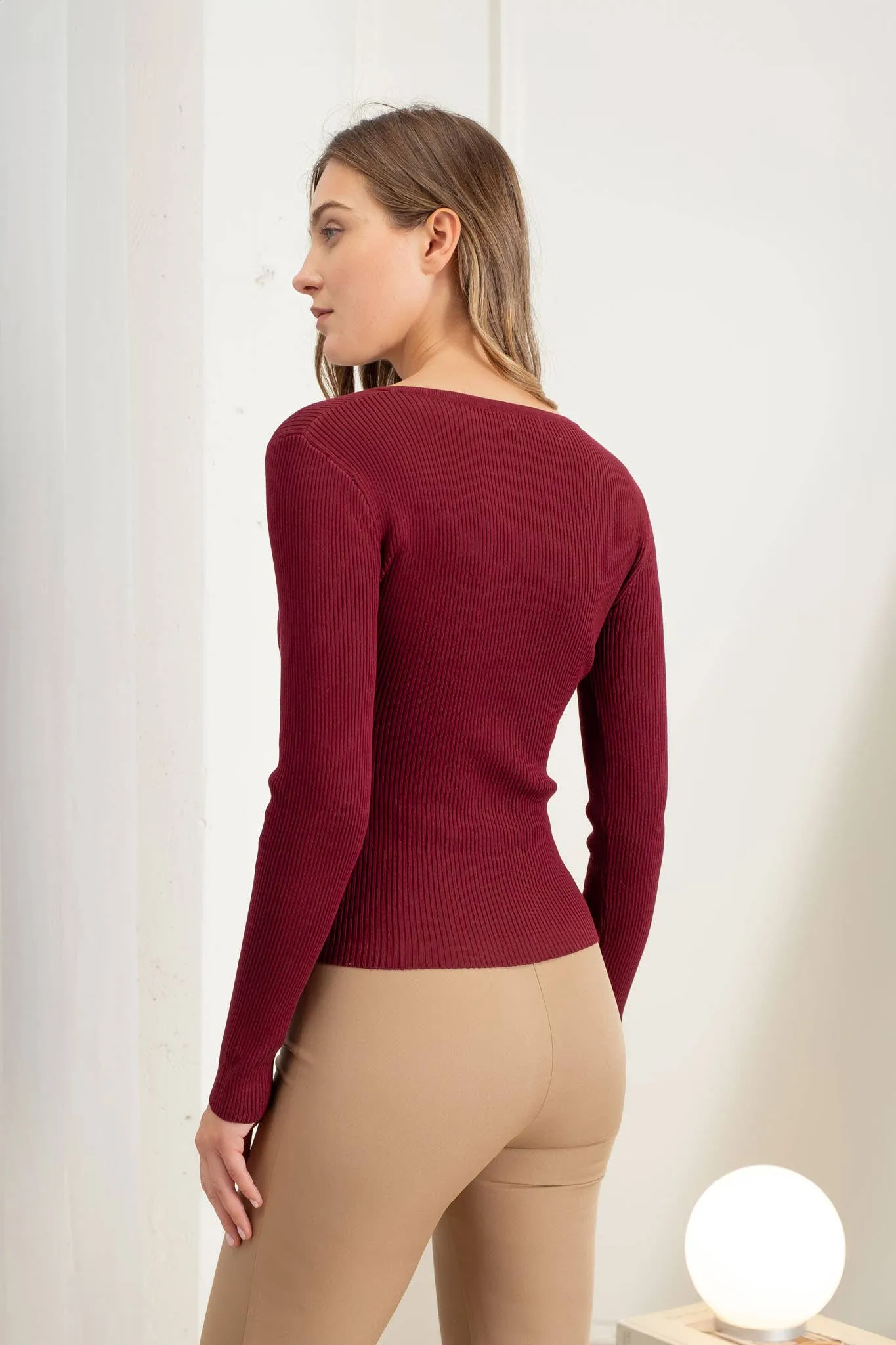 SOLID LONG SLEEVE HENLEY SWEATER KNIT TOP