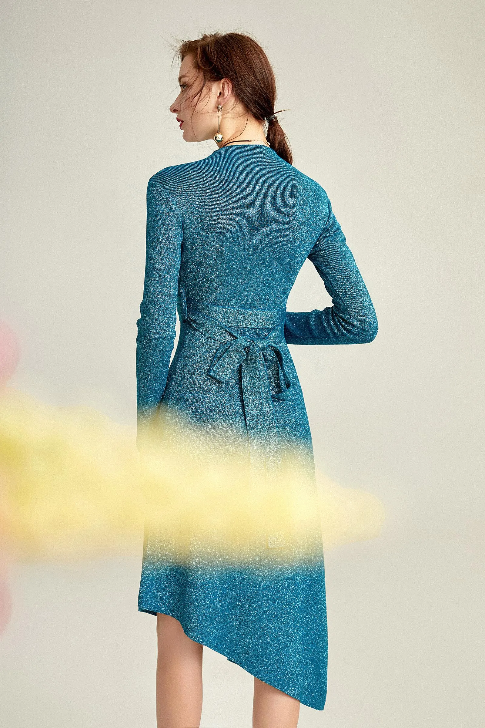 Spring and autumn starry silk soft knitted fish slant blue green dress - Neo