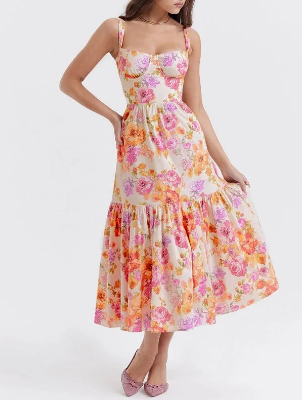 Suspender Floral Backless Cake Dress