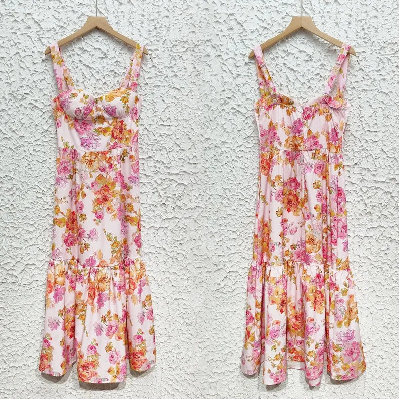 Suspender Floral Backless Cake Dress