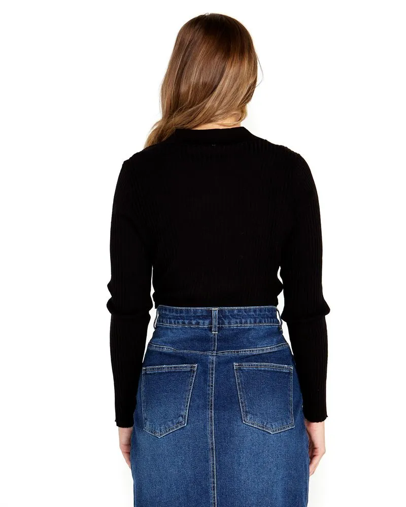 Talana Collared Knit Top - Black