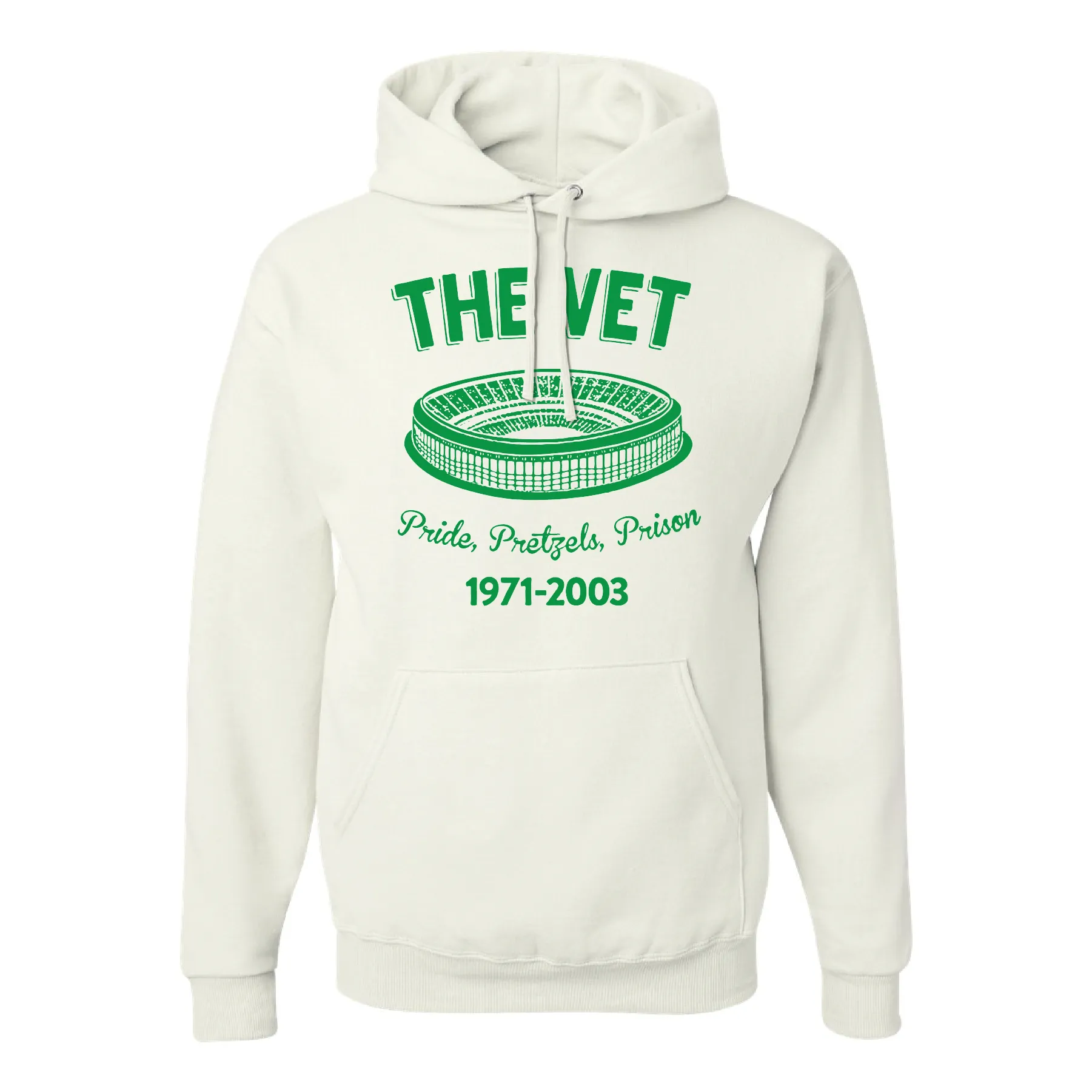 The Vet Pride, Pretzels, Prison Pullover Hoodie | Veterans Stadium White Pullover Sweatshirt