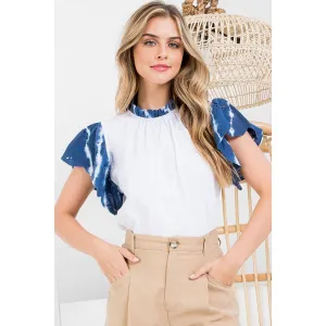 Tina Tie Dye Flutter Sleeve THML Top- SALE