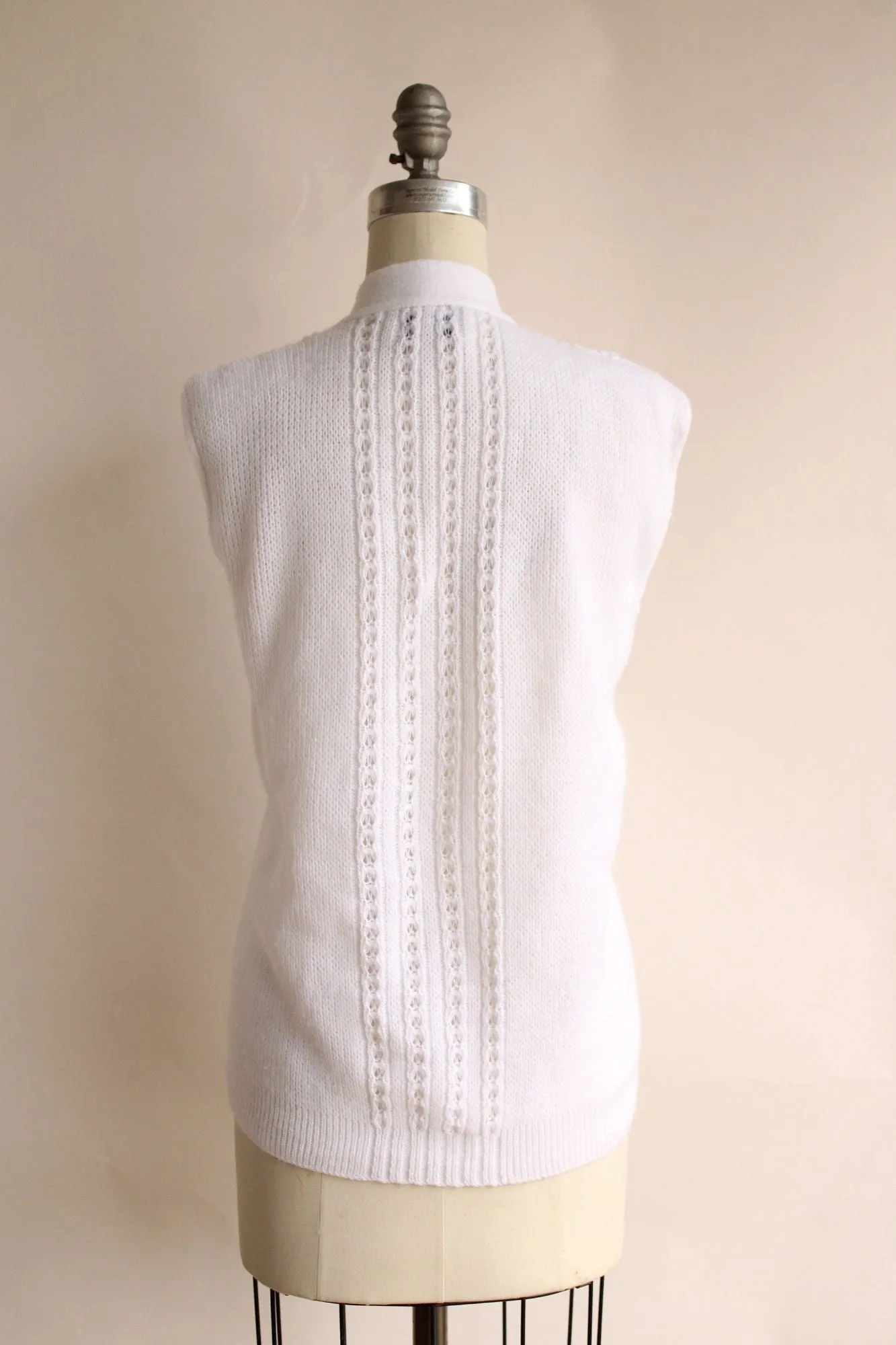 Vintage 1980s White Sweater Vest with Pockets