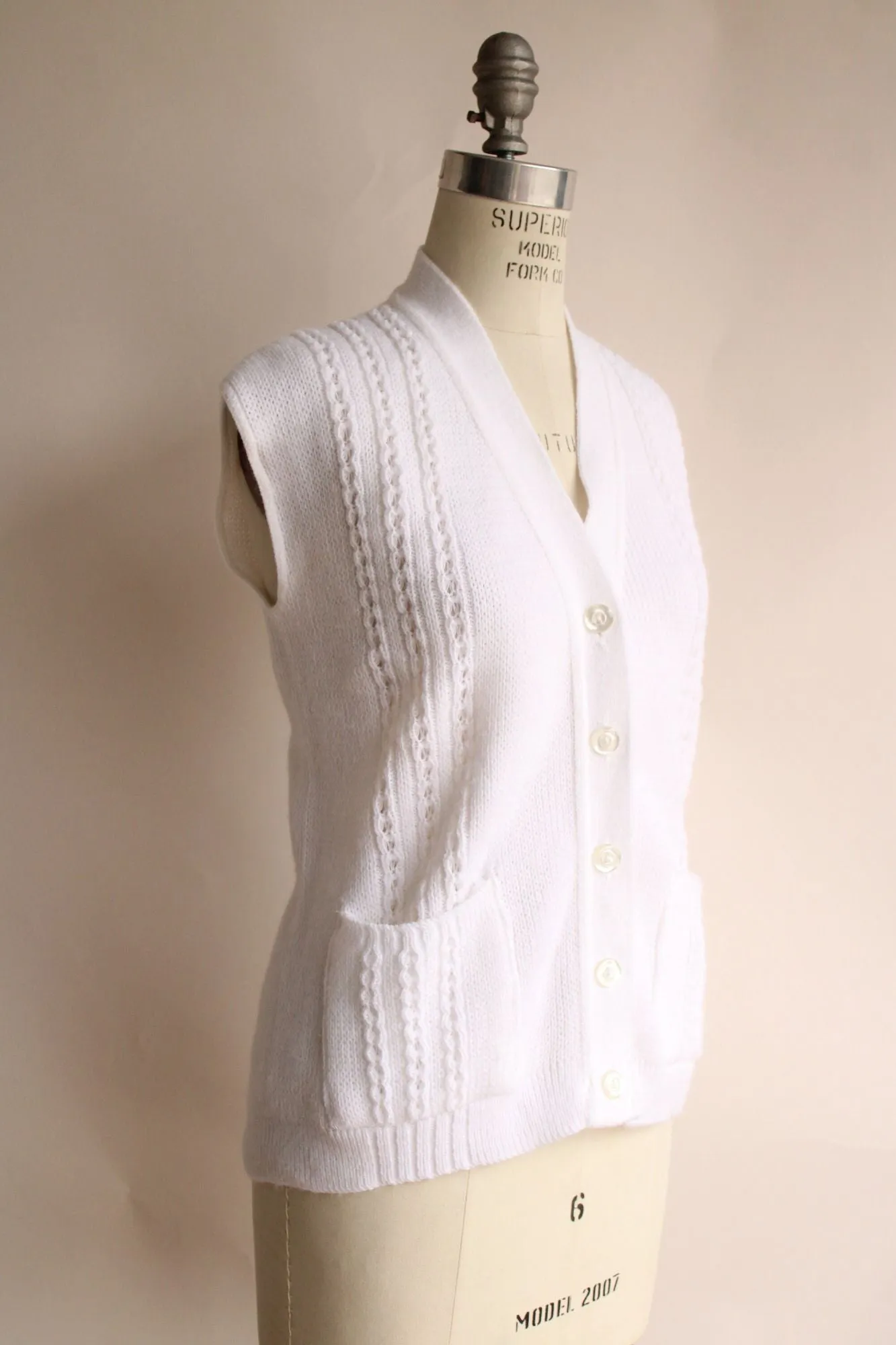 Vintage 1980s White Sweater Vest with Pockets