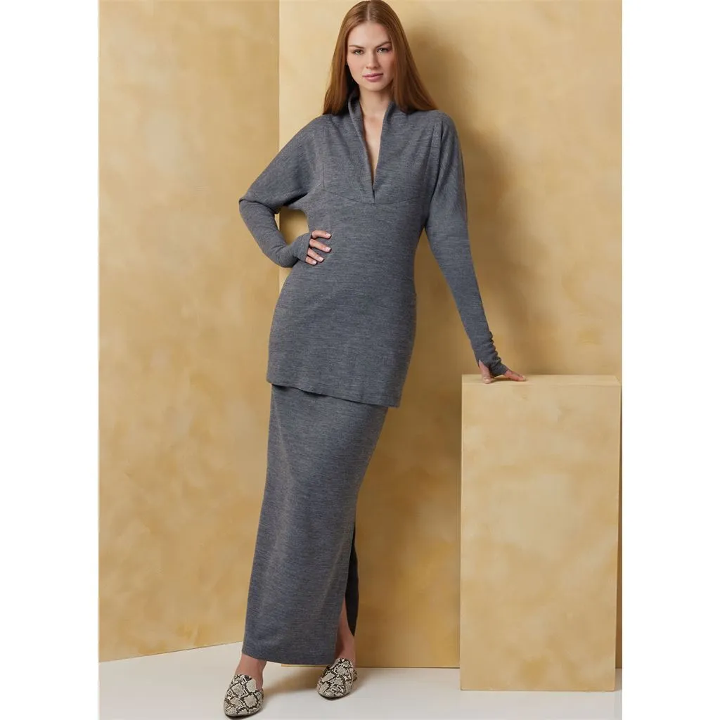 Vogue Pattern V2076 Misses' Knit Dress and Top Worn Front and Back and Skirt