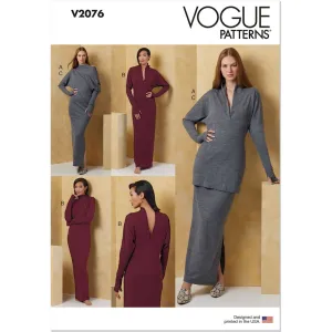 Vogue Pattern V2076 Misses' Knit Dress and Top Worn Front and Back and Skirt
