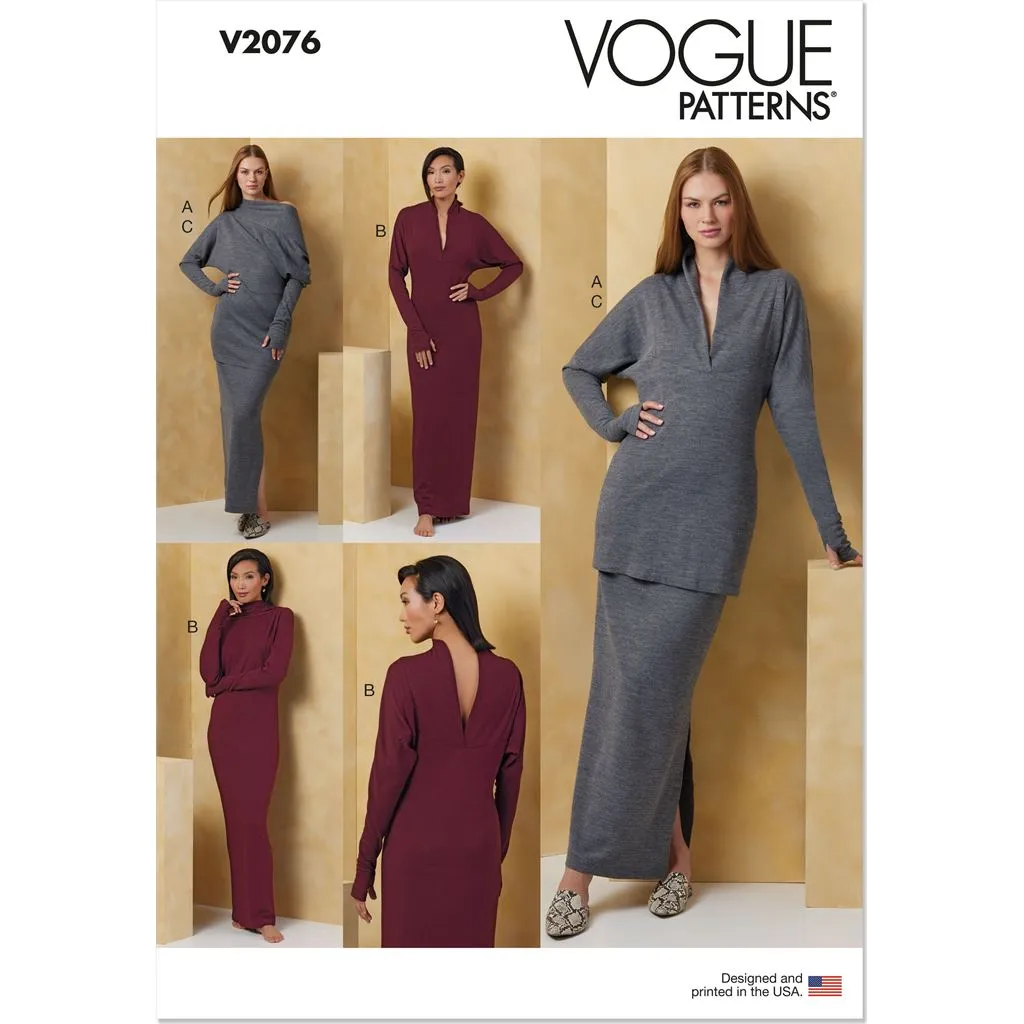 Vogue Pattern V2076 Misses' Knit Dress and Top Worn Front and Back and Skirt