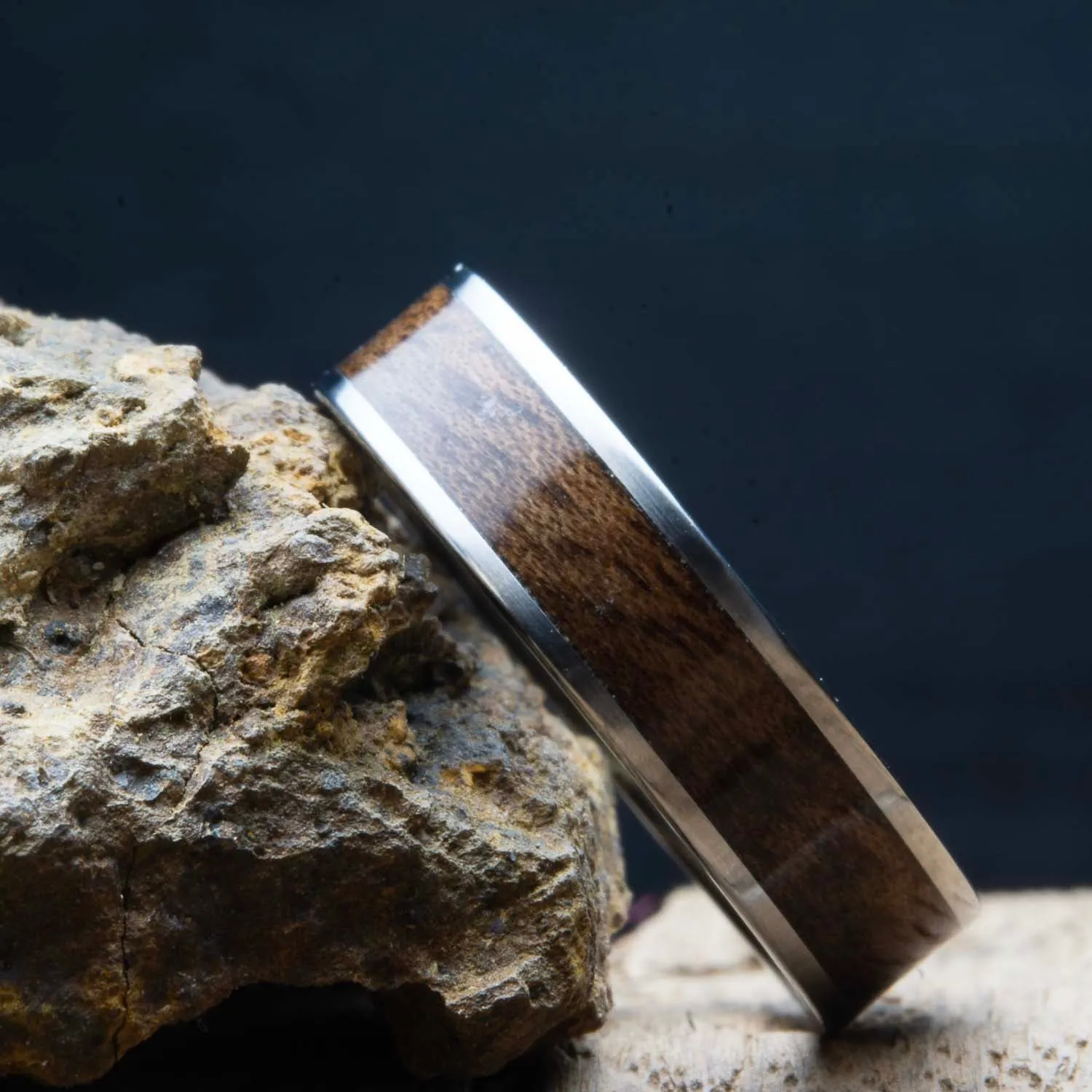 Walnut inlay titanium ring