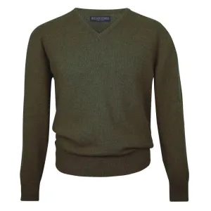 William Powell Leven Mens Lambswool V Neck Jumper - Rosemary