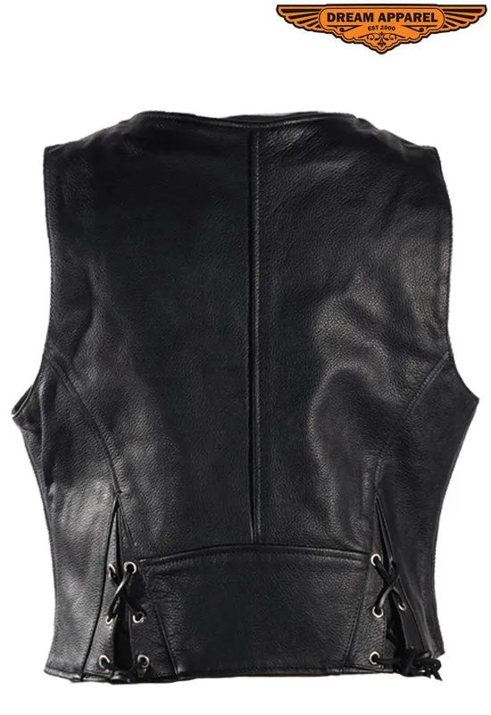 Womens Biker Leather Vest With Gun Pockets