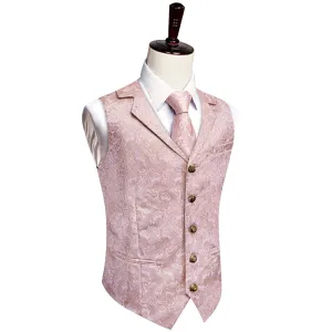 YourTies Paisley Waistcoat Pink Jacquard Notched Lapel Vest Tie Set