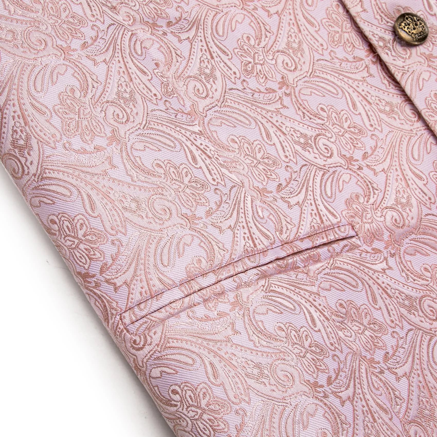 YourTies Paisley Waistcoat Pink Jacquard Notched Lapel Vest Tie Set