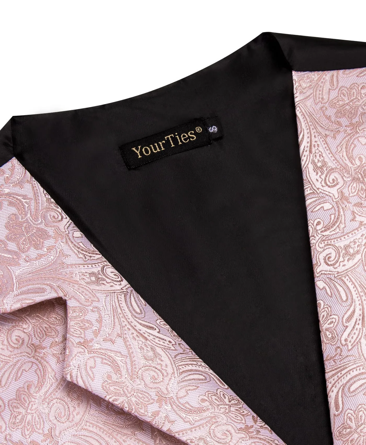 YourTies Paisley Waistcoat Pink Jacquard Notched Lapel Vest Tie Set